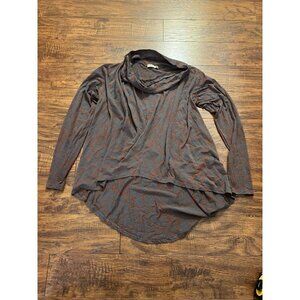Chalet et Ceci Small Gray Brown Red Sheer Cowl Neck Shirt Top High Low Tunic